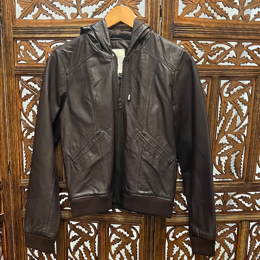 BB Dakota Dark Brown Leather Hooded Jacket